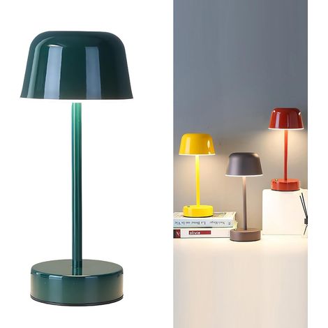 Rechargeable table lamp, yellow mushroom table lamp with USB port, small battery-operated touch lamp for bedside table, bedroom, living room, dining room, green (1/5)