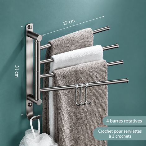 Porte-serviettes tout en cuivre gris fusil avec crochets 4 barres salle de bain sans perçage ou avec perçage 2 kg – Livraison gratuite