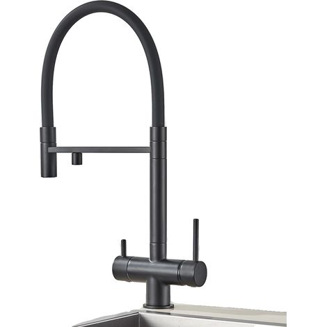 Grifo de cocina extraíble flexible, doble función de agua, elegante acabado en latón. (1/2)