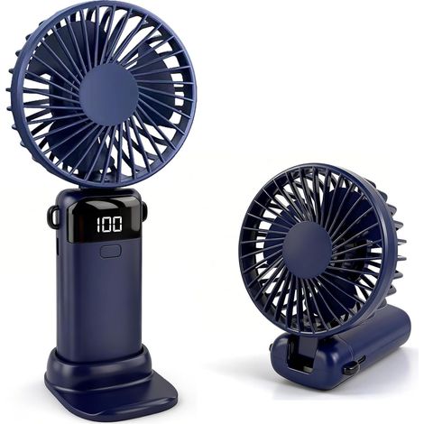 Ventilateur portable JeiibrZui - Mini ventilateur rechargeable par USB - 5 vitesses - Pliable - Avec écran LED et cordon tour de cou - Idéal pour le bureau, les activités de plein air et les voyages - (1/5)