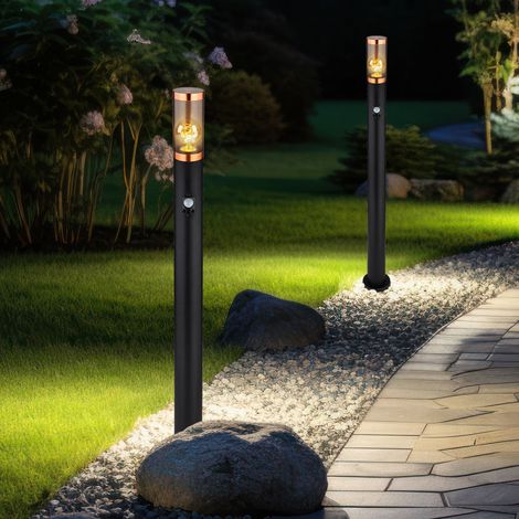 Lampada da terra lampada da terra fumo rame rilevatore di movimento da esterno giardino acciaio inossidabile, 1x E27, PxH 7,6x110 cm, set di 2