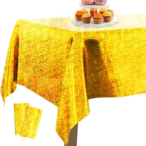 Nappe en Feuille d'Aluminium Or, 2 Pièces Irisée à Pois, 137 x 274 cm/ 54 x 108 Pouces, Rectangulaire Lavable pour Table de 6 à 8 Pieds, pour Anniversaire, Mariage (1/5)