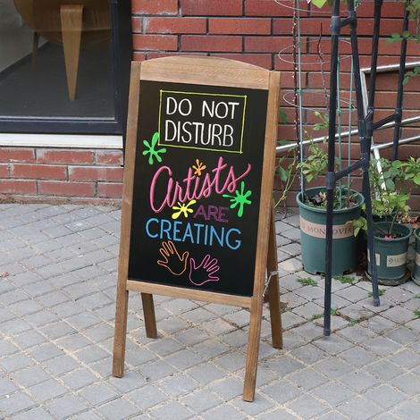 Large Chalkboard A Board Frame Magnetic Blackboard on Street Welcome Advertising, Brown