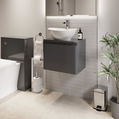 Bathroom Cloakroom Vanity Unit Wall Mounted Countertop Basin Grey Gloss 500mm (1/5)
