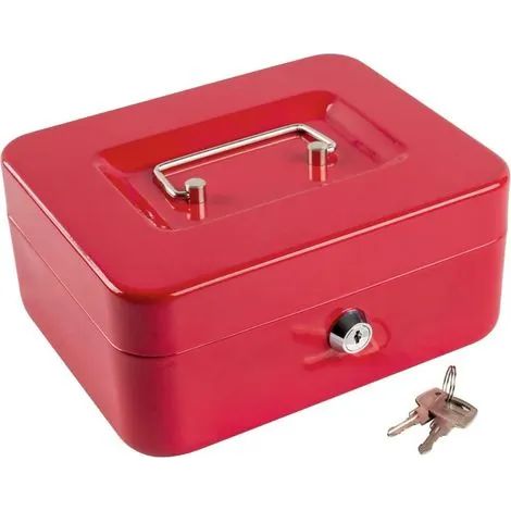 Caisse moyenne avec plateau à monnaie, petit coffre-fort avec serrure à clé, tiroir-caisse, rouge, 20 x 16 x 9 cm (1/3)