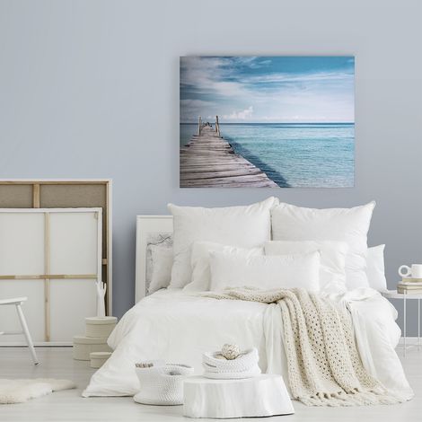 Toile Imprimée Ponton Sur La Mer 75 x 100cm Bleu (1/5)