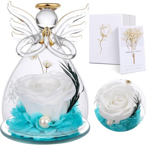 Ewige Rose Glaskuppel Infinity Rosen Mama Muttertag Engel-weiß (1/5)