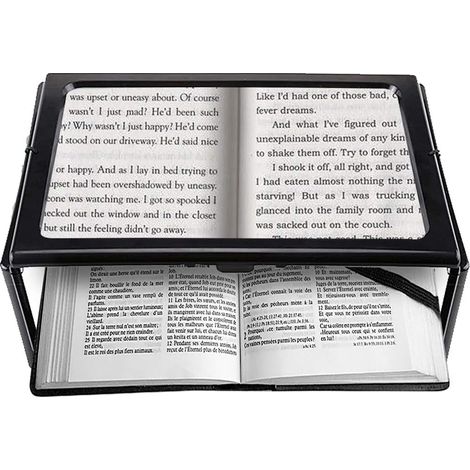 Loupe de lecture avec 4 LED, grossissement x3, loupe rectangulaire A4 éclairée avec support, lampe pour livres, malvoyants, personnes âgées, couture, bijoux