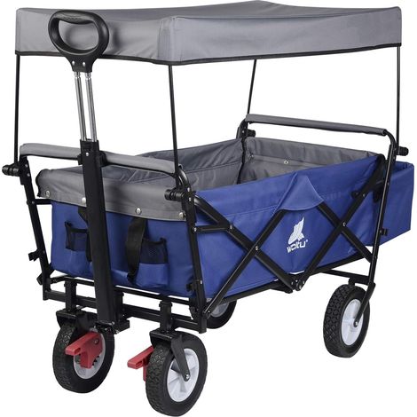 WOLTU Carrito de Jardin con Toldo de Protección Carga Ruedas con Freno para Playa Acampada Exteriores Máx. 80 kg Azul (1/5)