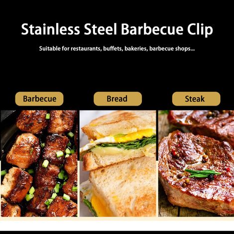 Pince à viande, à pain et à barbecue de style coréen en acier inoxydable de 25,5 cm, rouge vif. (1/5)