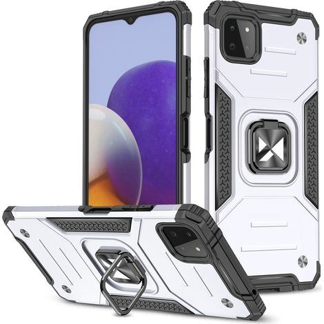 Cover protettiva rinforzata + supporto magnetico per Samsung Galaxy A22 4G, colore argento, Ring Armor. (1/5)