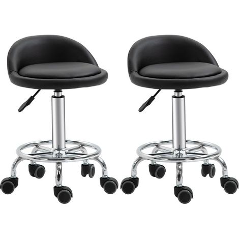 CHICFURN Sgabello da ufficio con ruote e schienale 57-72 cm nero in similpelle, set da 2 (1/5)