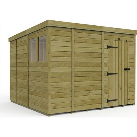 9ft x 9ft Pent Garden Shed Single Door With Windows - Pressure Treated Timber - L274 x W274 x H210 cm - Natural