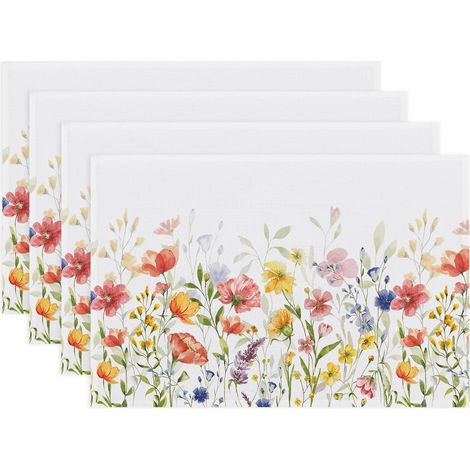 Sets de table printaniers à motifs de fleurs sauvages - Ensemble de 4 pièces - Parfaits pour les décorations de Pâques et d'été (1/5)