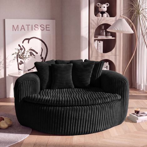 Sillón tipo puf de pana con asiento acolchado profundo, sillón para adultos, reposabrazos envolventes extra anchos, con cinco cojines de respaldo, ideal para salón, dormitorio o rincón de lectura, col (1/5)