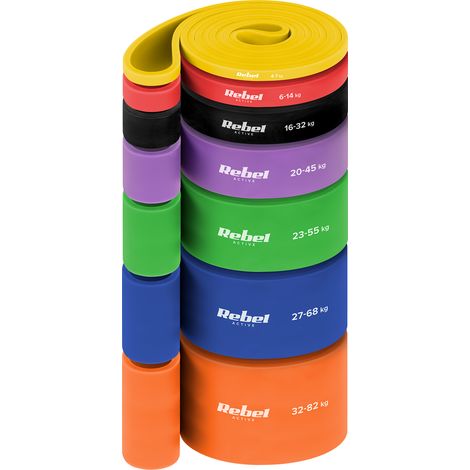 Set di 7 fasce elastiche TPE Power Band PT-S7 per esercizi da 4 a 82 kg (7 fasce TPE Rebel) (1/5)