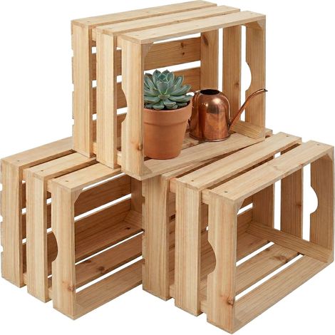 Relaxdays - Juego de 3 cajas de madera, almacenaje vintage 25x40x30 cm para frutas y patatas, pino natural (1/5)