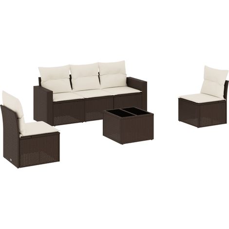 Maison Exclusive - Set Divano da Giardino 6 pz con Cuscini Marrone in Polyrattan (1/5)