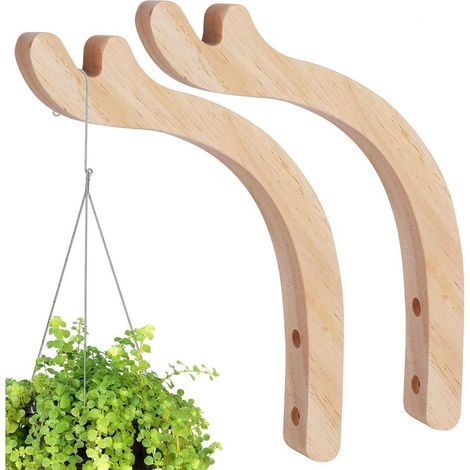 Lot de 2 crochets muraux en bois pour plantes d'intérieur, suspension robuste pour lanternes, support de fleurs, pot, carillons, jardinières, paniers suspendus (1/5)