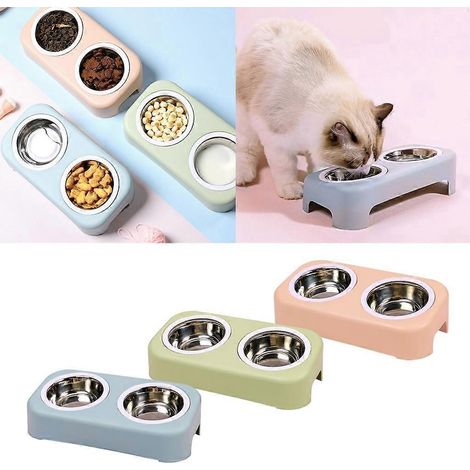 Distributeur de nourriture et d'eau pour animaux de compagnie : abreuvoir amovible + bol anti-basculement, tailles S/L, bleu (1/4)