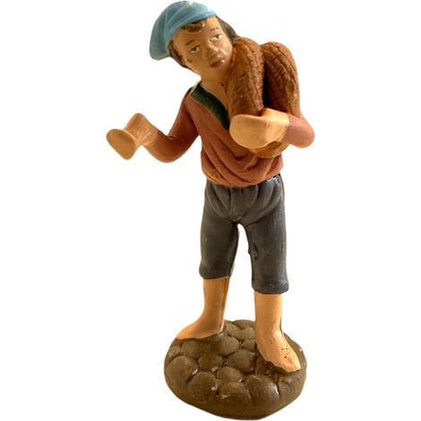 Pastore con corda statuetta in terracotta artigianale per presepe napoletano da h 7 cm