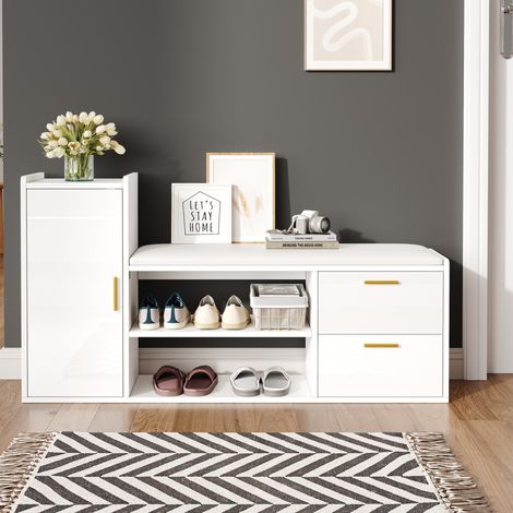 Schrank Schuhschrank Aufbewahrung 128 cm Weiß OKMYHOME (1/5)