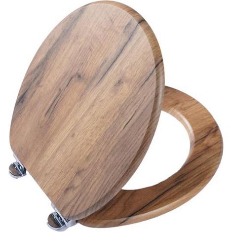 Abattant de toilettes Homseat en MDF avec fermeture amortie, marron clair (1/5)