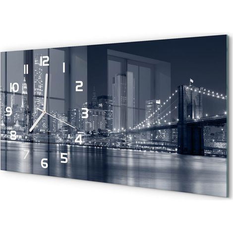 Grande Horloge Murale Salon 60x30 cm Verre Trempé Mouvement Silencieux Manhattan, New York (1/5)