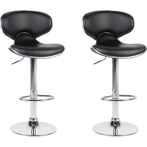 Set of 2 Bar Chairs CONWAY Faux Leather Swivel Black