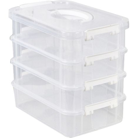 Boîte de rangement empilable pour blocs de jeu de bureau avec couvercle, blanche, idéale pour une chambre. (1/5)