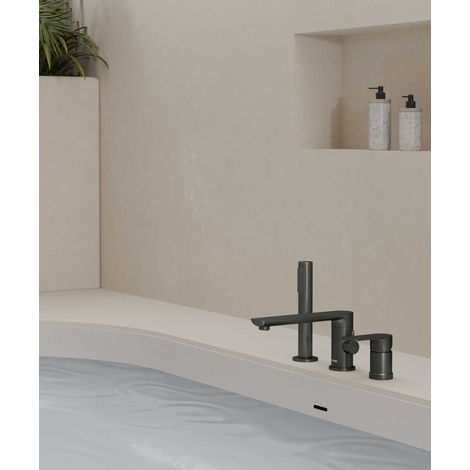 Grifo mezclador de 3 agujeros para bañera y ducha en metal gun - Nunki