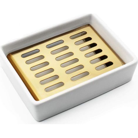 Porte-savon en acier inoxydable avec siège en silicone et céramique – Patins antidérapants style nordique pour salle de bain, douche et cuisine – Bond (1/5)