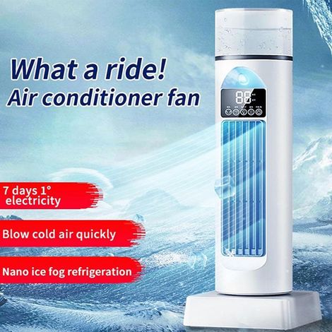 Ventilateur colonne - Ventilateur sans pales - Refroidissement silencieux à domicile - 6 vitesses avec eau - Hauteur : 38 cm - Blanc (1/5)