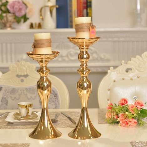 Long Stand Bougie En Métal Bougeoir Bougeoir Bougeoir Vase À Fleurs Or-M (1/5)