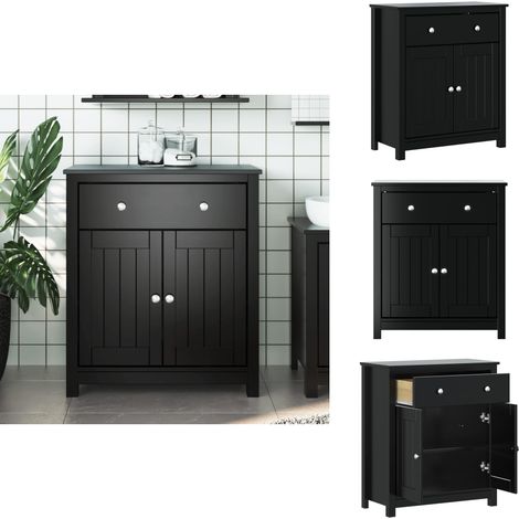 Armoire de salle de bain BERG noir 69,5x34x80 cm pin massif - Armoire De Salle De Bain - Meuble Salle De Bain - Rangement Salle De Bain - Armoire Noire - Bois Massif (1/5)