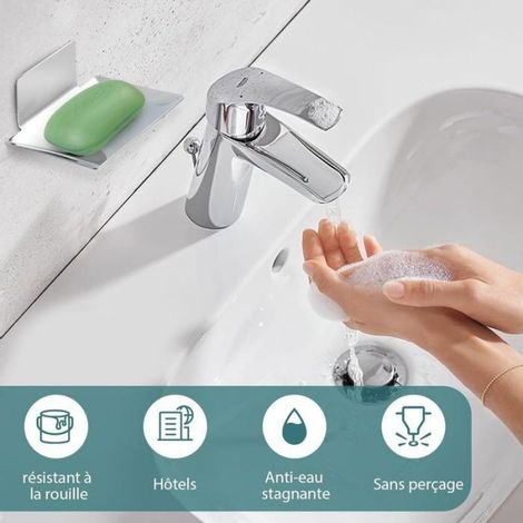 Porte-Savon - Acier Inoxydable 304 - Fixation Murale Autocollante Sans Perçage - Pour Salle De Bain Douche Cuisine - Lot De 2 (1/5)