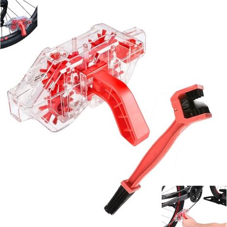 Nettoyeur de chaîne de vélo - Kit d'outils pour le nettoyage des chaînes de vélo - Nettoyeur de chaîne en plastique transparent - Rouge - Nettoyeur de chaîne transparent pour vélo - Nettoyeur de chaîn (1/5)