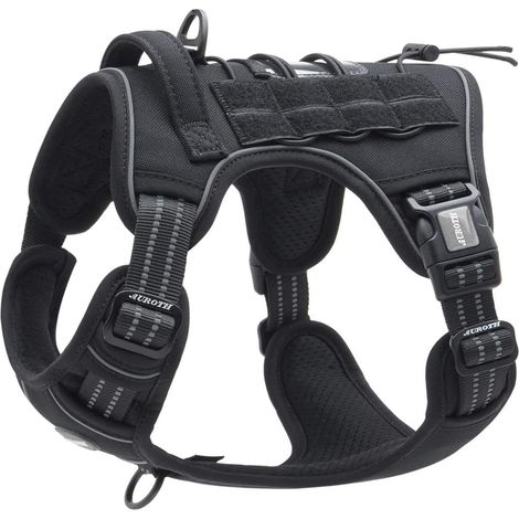 Harnais Anti Traction Tactique pour Moyen et Grand Chien - Respirant, Réglable, Facile à Mettre - Gilet Durable Réfléchissant, Matériel Militaire Taille L, Noir (1/5)