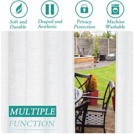 Rideau d'extérieur, Rideau Extérieur pour Patio, Dessus De Languette Collante Détachable pour Une Suspension Facile Et Non-Glissant, Pont Extérieur Imperméable (132x213 cm - 2pcs, Blanc)