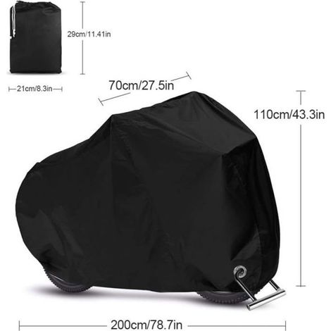 Housse Velo Exterieur Oxford 210D Épais Noir avec Trou de Verrouillage & Sac de Rangement (200x110x70CM) - VTT & Vélo de Route (1/4)