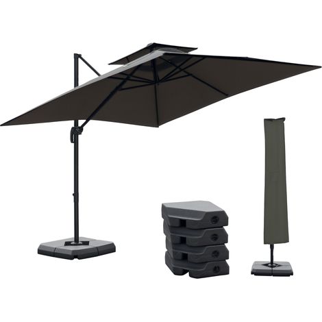 Outsunny 360° Cantilever Parasol Roma Umbrella w/ Base Weights, Cover Dark Grey