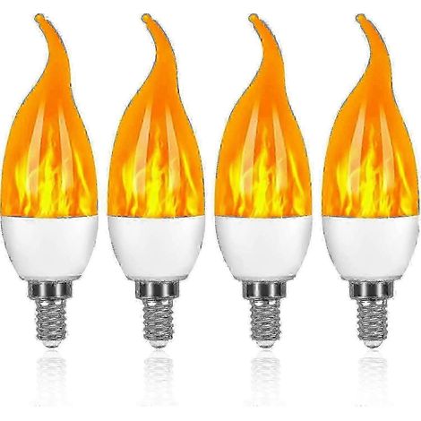 Lot de 4 ampoules LED E14 3W effet flamme, 3 modes d'éclairage décoratif