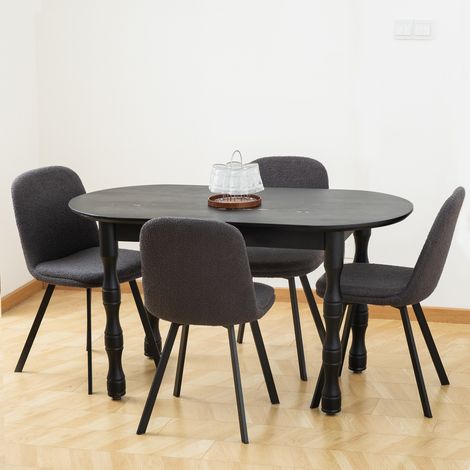 Lot de 2 chaises, chaise de salle à manger en laine Teddy avec coussin d'assise rembourré, livrée avec pieds en métal, convient pour le salon, le bureau, Gris foncé (1/5)