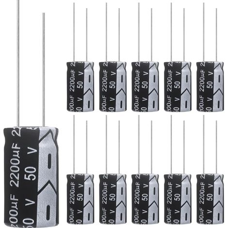 Condensateur 2200uF 50V Condensateurs Électrolytiques Aluminium 2200μF 50Volts 16x30MM Electrolytic Capacitor 2200 uF MFD 105°C (Paquet de 10 Pièces) (1/5)