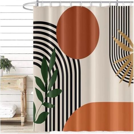 Rideau Douche Terracotta, Rideau de Douche Anti Moisissure 180x200cm Orange Abstrait Boheme Rideaux de Baignoire Tissu Lavable Imperméable Polyester Rideaux Salle de Bain avec 12 Crochets (1/5)