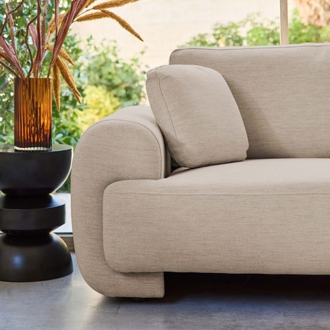 Canapé d'angle droit 3 places tissu. pieds ronds L 231 x P 160 / 88 cm - Zenio Tissu Beige