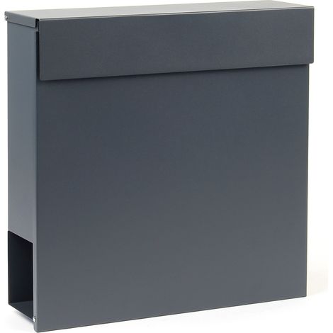 Wiltec Buzón de diseño V49 antracita en acero galvanizado 370 x 105 x 370 mm montaje de pared con cerradura y dos llaves y hueco para periódico (1/5)