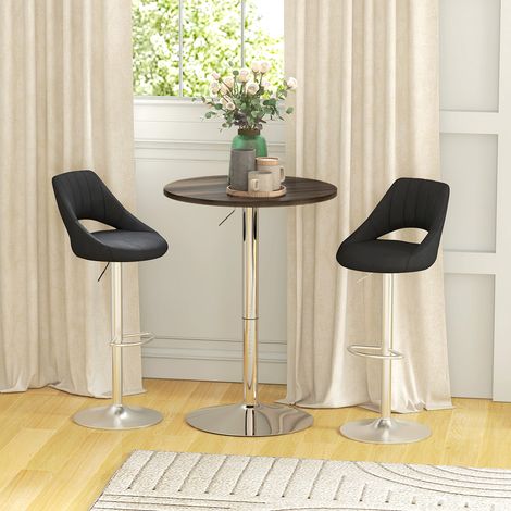 Hoher Küchentisch, runder Bartisch für 2 Personen, höhenverstellbar, 360° drehbare Tischplatte, 60 x 60 x 91 cm, Walnuss