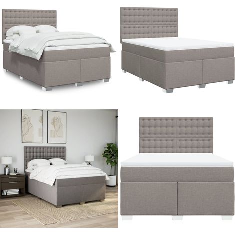 Sommier à lattes de lit avec matelas Taupe 140x190 cm Tissu - Matelas à ressorts ensachés - Sommier taupe