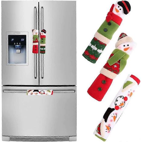 Juego de 3 fundas para tiradores de nevera con diseño navideño, funda para tirador de puerta de nevera con diseño de Papá Noel y muñeco de nieve, fundas para tiradores de electrodomésticos de cocina p (1/5)